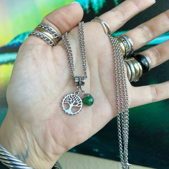 Stainless steel double chain tree of life zoisite - Picture 10 of 11